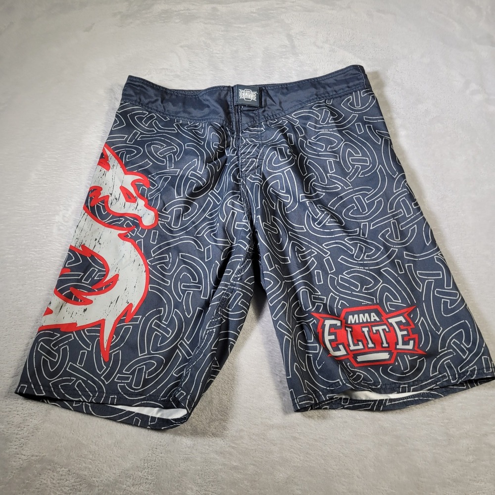 MMA Elite Board Shorts Mens Large Grey Dragon Graphic MMA Training Trunks